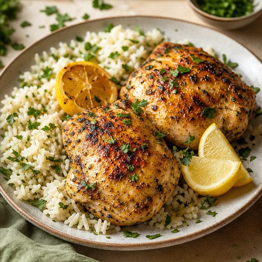 Lemon chicken with herby rice
